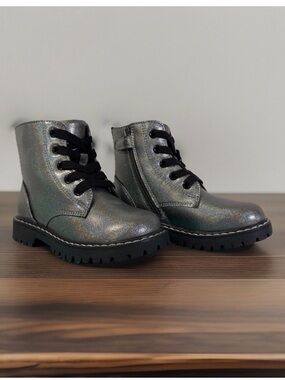 Kids Sparkling Gray Lace Up/ Zip Girls Ankle Boots‎ Size 9